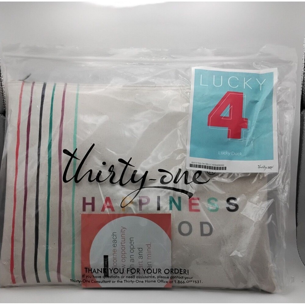 Thirty One Hello Happy Canvas Sipper Bag And Multi Pocket Folder